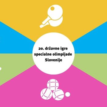 Na barvnem ozadju postavljene bele ikone šestih disciplin specialne olimpijade