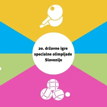 Na barvnem ozadju postavljene bele ikone šestih disciplin specialne olimpijade
