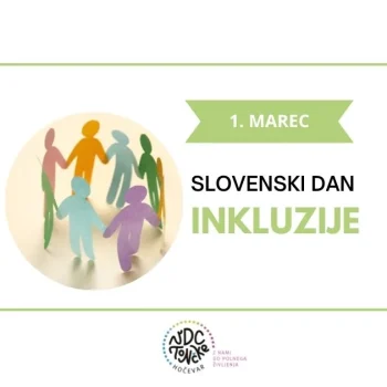 Naslovna slika za slovenski dan inkluzije, ki ga obeležujemo 1. marca. Dodana slika papirnatih ljudi, ki se v krogu držijo za roke