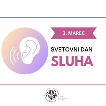 Prikazna slika za svetovni dan sluha, 3. marec. Poleg besedila tudi slika, ki prikazuje uho